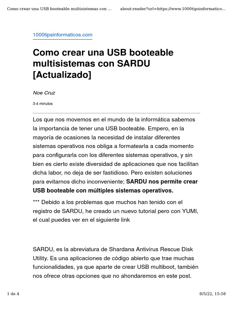 Como Crear Una USB Booteable Multisistemas Con SARDU | PDF | Memoria ...