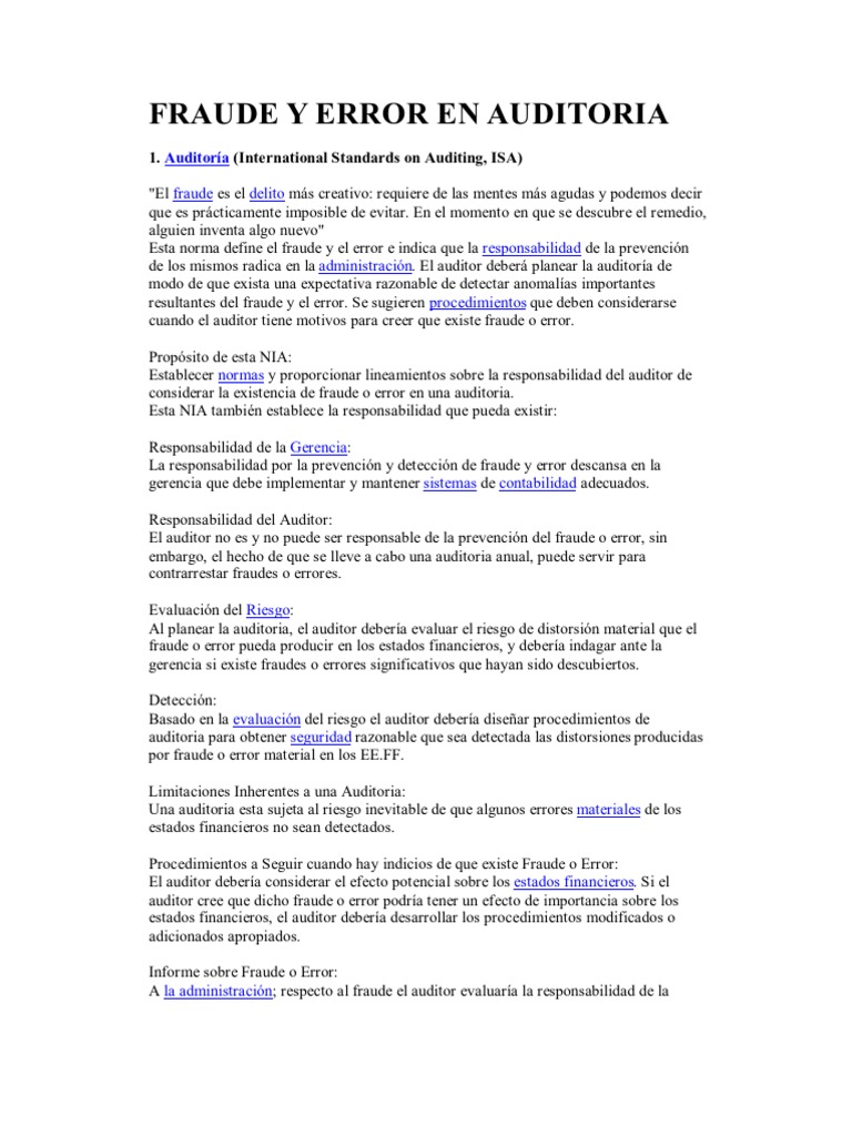 Errores y fraudes en auditoría | PDF | Contralor | Contabilidad