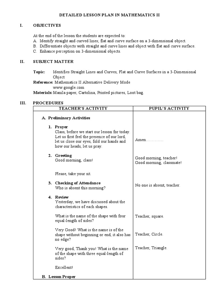 Detailed Lesson Plan Math 2 | PDF | Shape