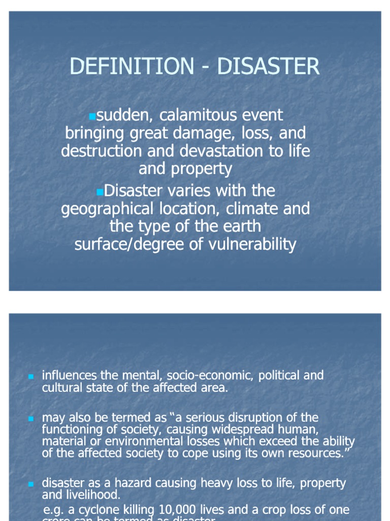 Definition Disaster Emergency Management Risk Management