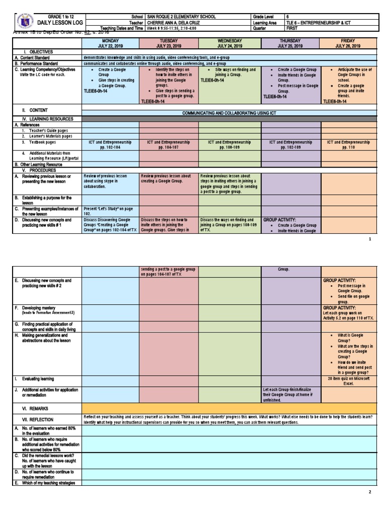 DLL Tle-Ict Week 8 | PDF | Educational Technology | Teachers