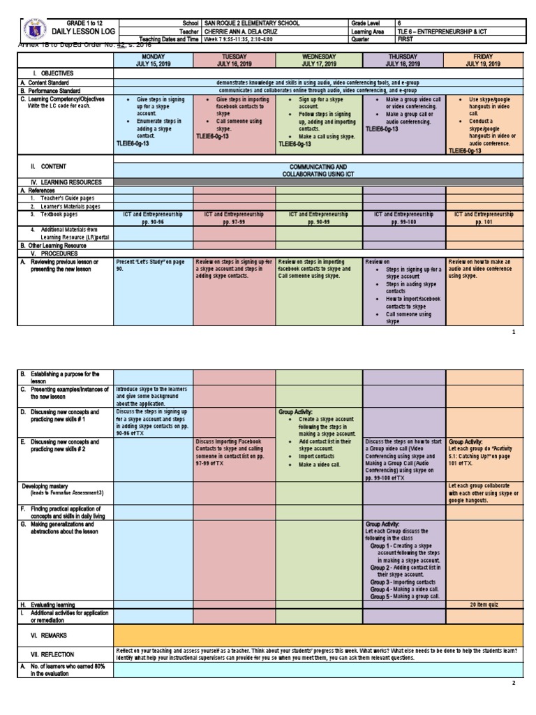 Grade 6 TLE ICT Week 7 Lesson Plan | PDF | Educational Technology ...