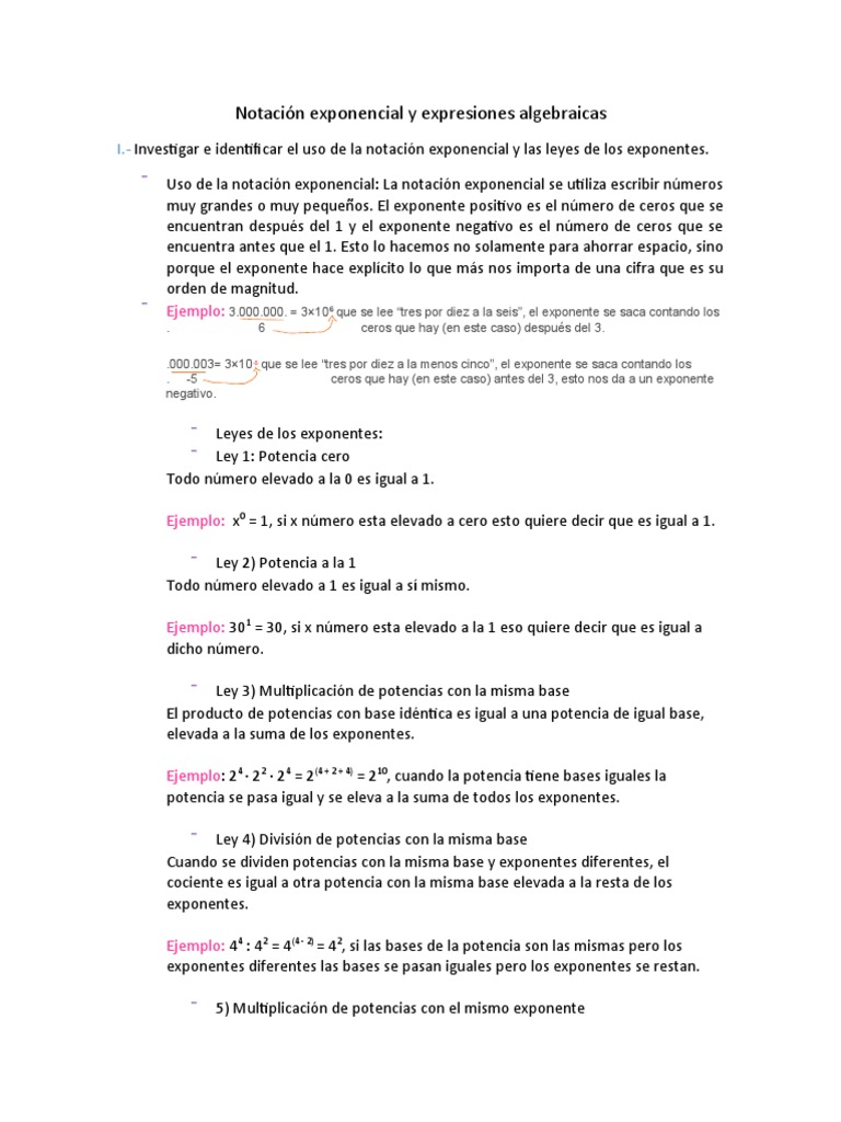 Notación Exponencial y Expresiones Algebraicas | PDF | Exponenciación ...