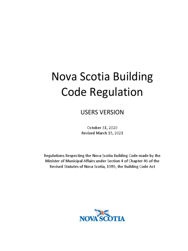 Nova Scotia Building Code Regulation USERS VERSION PDF Repeal