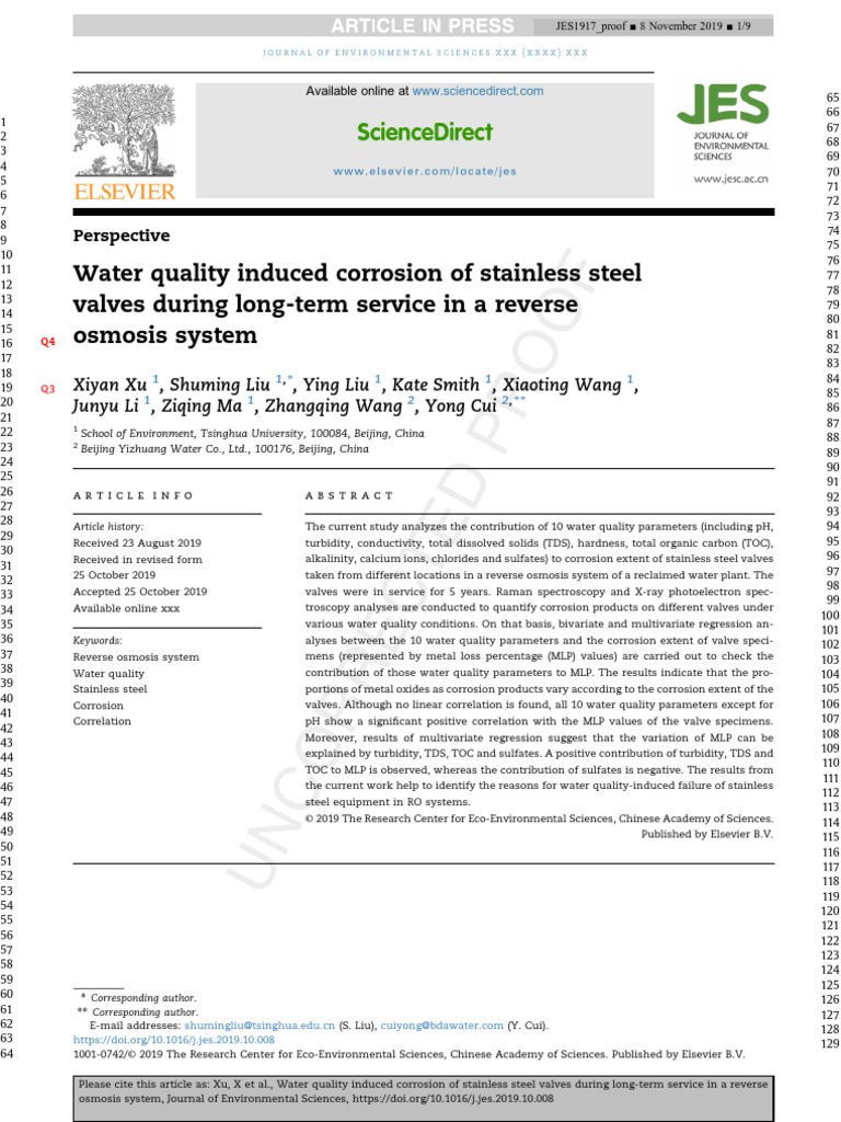 Water Quality Induced Corrosion of Stainless Steel Valves During Long