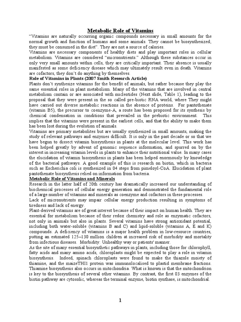 Chapter Metabolic Role of Vitamins & Minerals | PDF | Metabolism | Vitamin