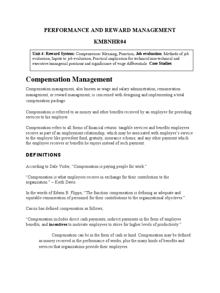 Compensation Management Overview | PDF | Employment | Labour Economics