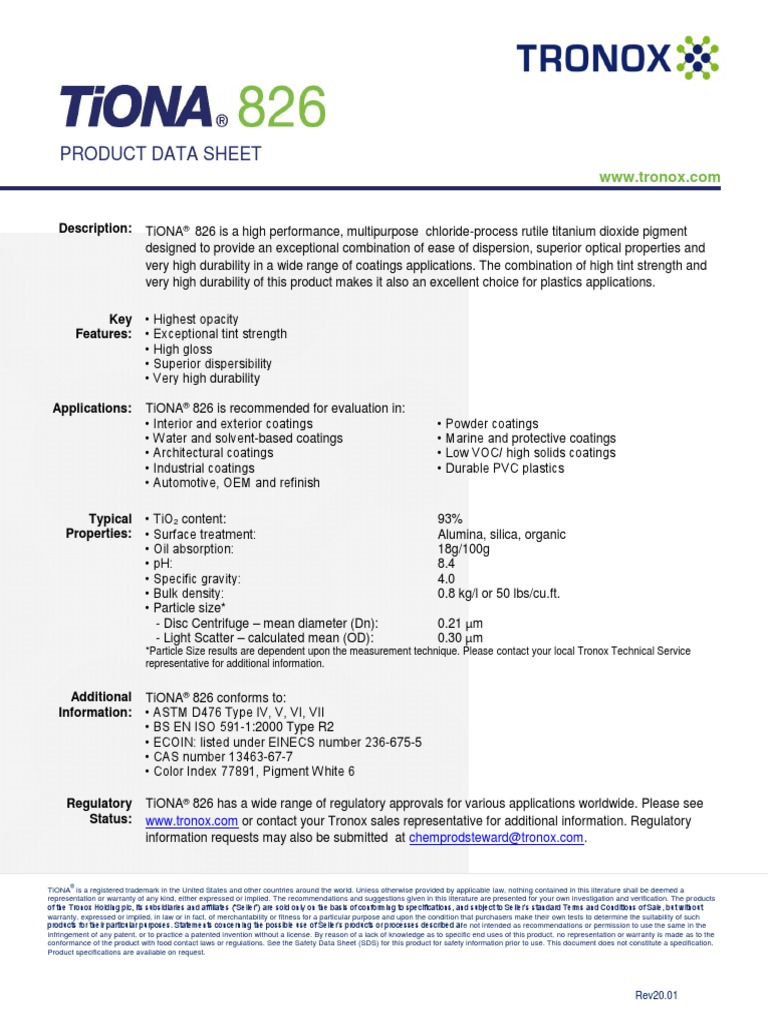 Product Data Sheet Description Tiona PDF Titanium Dioxide Materials