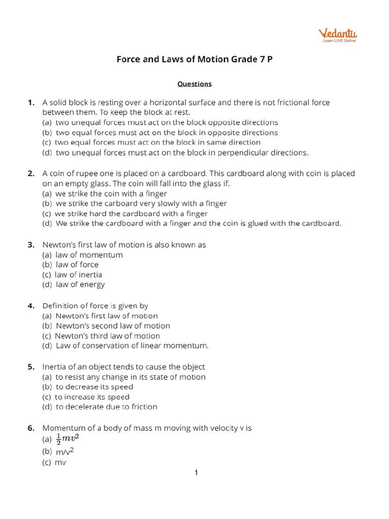 Grade 7 Force and Motion Concepts | PDF
