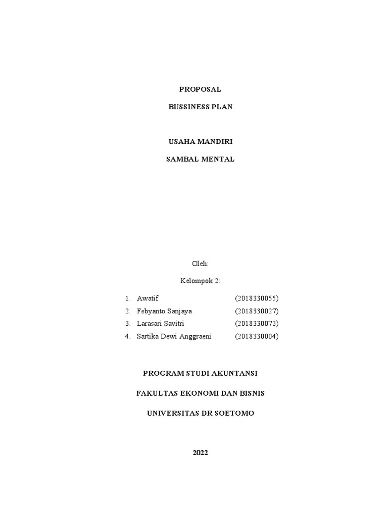Contoh Proposal Usaha Sambal Bawang | PDF | Karier & Perkembangan | Bisnis