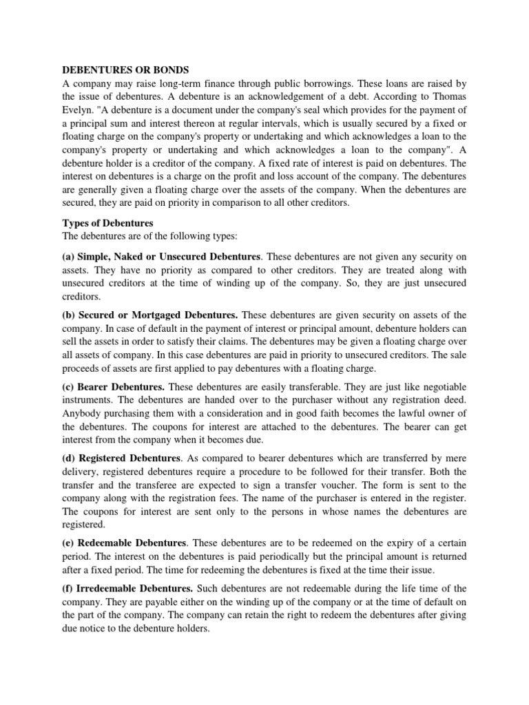 DEBENTURES PDF Bonds Finance Debenture