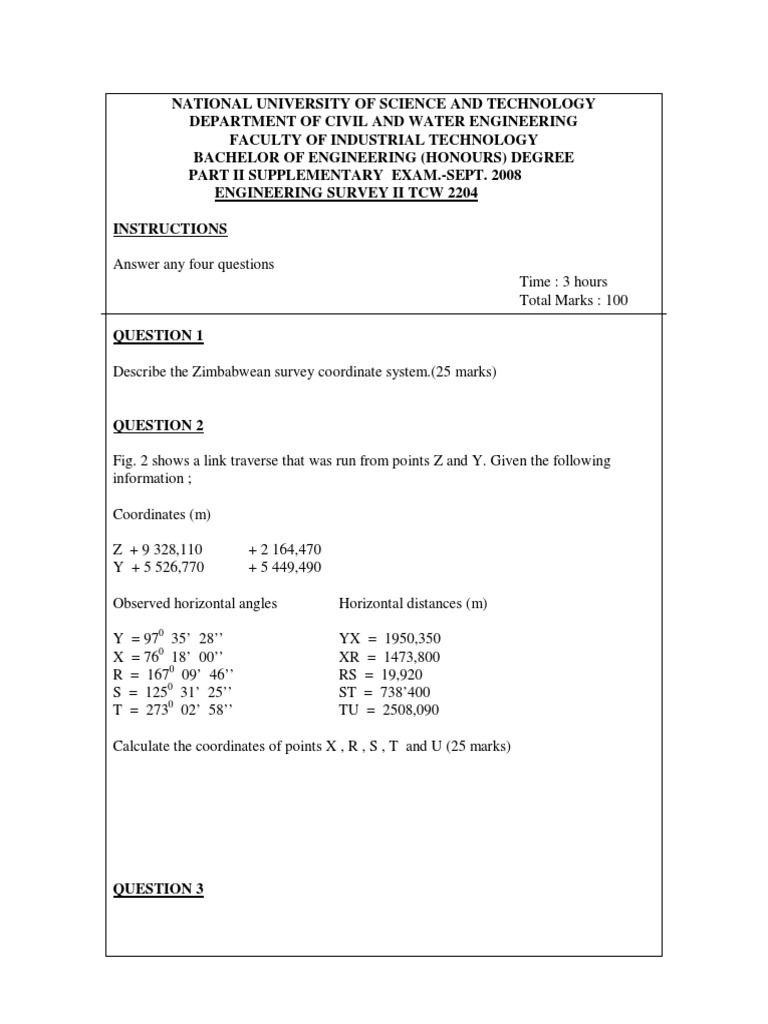 Engineering Survey II Exam Questions | PDF | Geometric Measurement ...