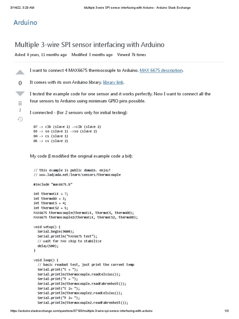 Multiple 3-Wire SPI Sensor Interfacing With Arduino - Arduino Stack ...