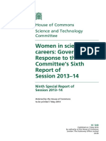 Women in Scientific Careers: Government Response To The Committee's Sixth Report of Session 2013-14