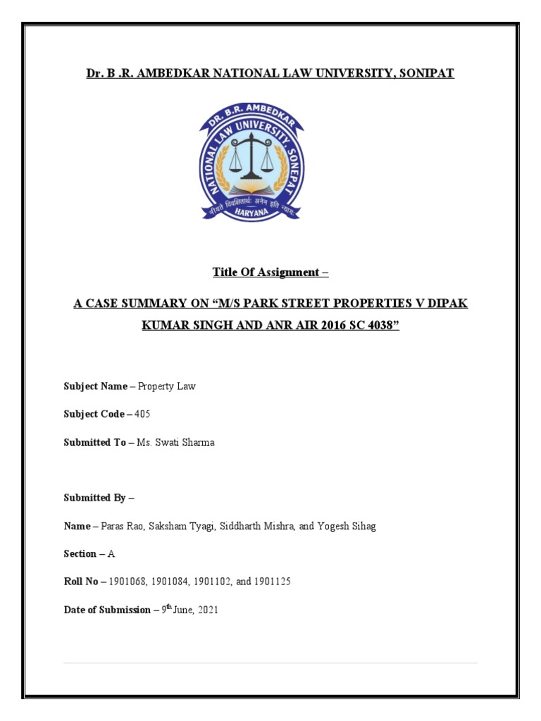 Case Comment Park Street Properties (A) PDF Lease Leasehold Estate