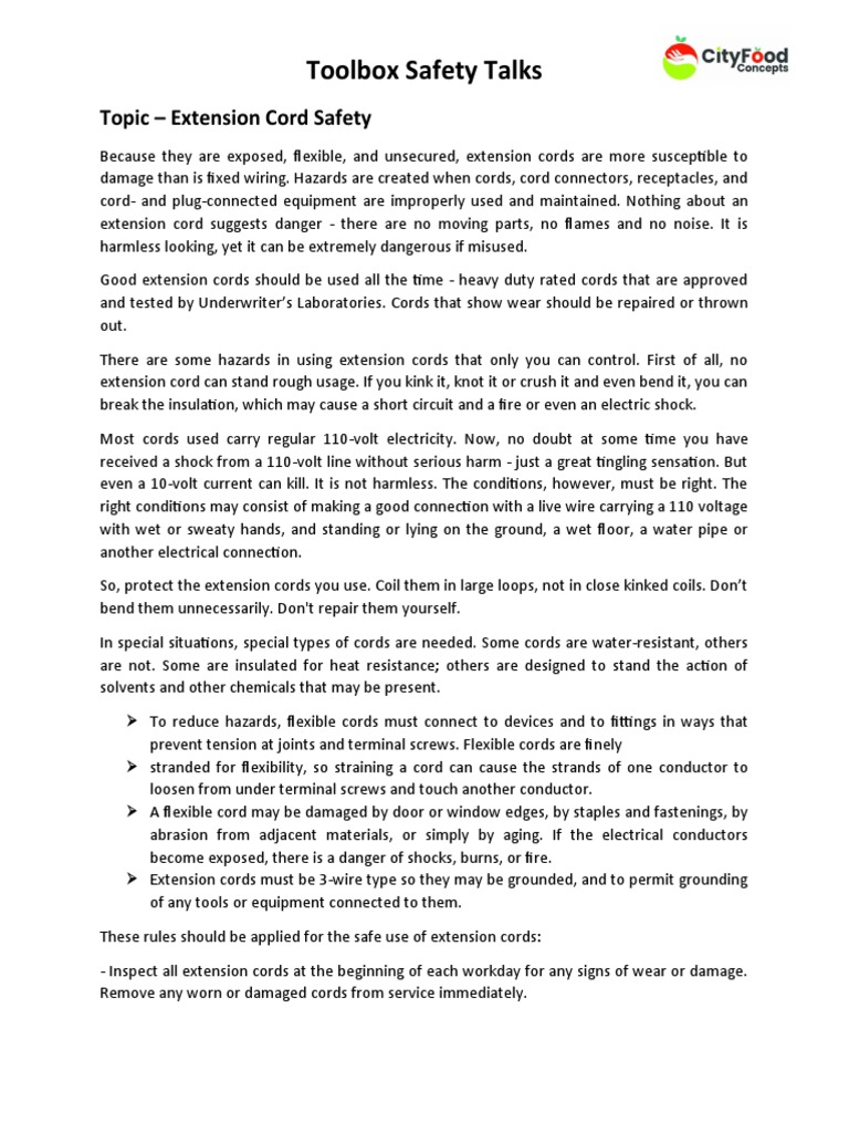 Toolbox Safety Talks Extension Cord Safety Descargar gratis PDF