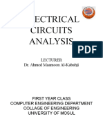 Electrical Circuits Analysis: Lecturer Dr. Ahmed Maamoon Al-Kababji