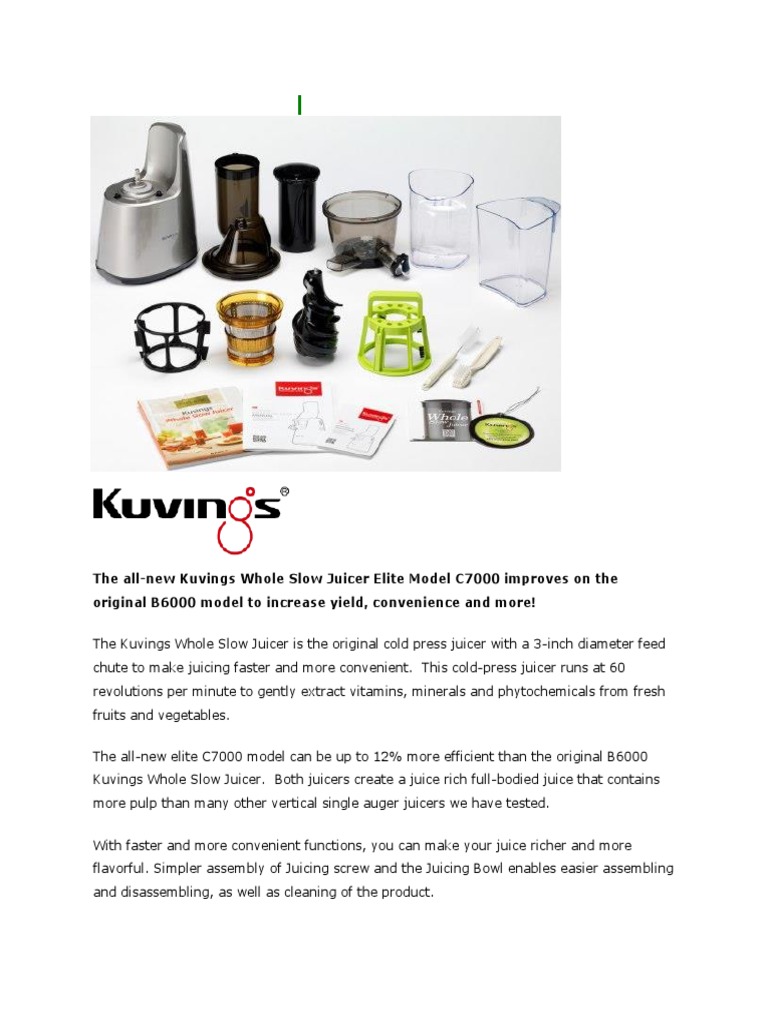 Kuvings Whole Slow Juicer Elite PDF Juice Diet & Nutrition