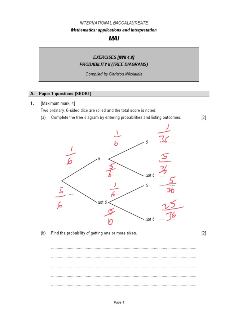 Probability Tree Diagrams Exercises | PDF
