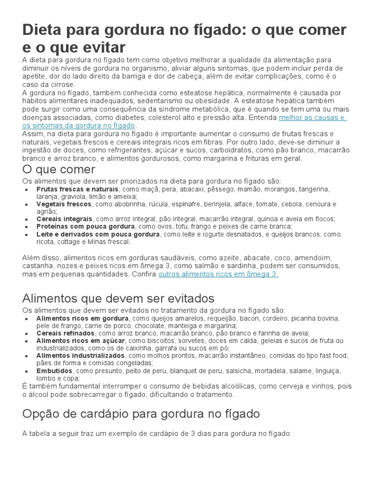 Dieta Para Gordura No Fígado Pdf Chá Chá Verde