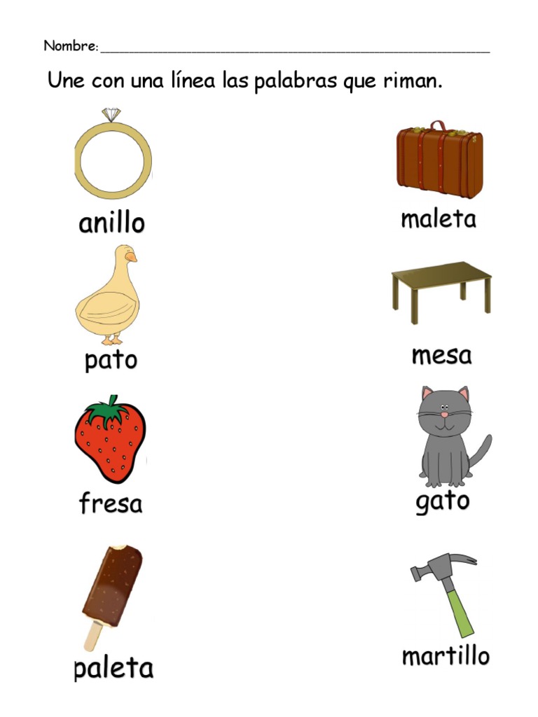 Rimas: Une las Palabras Correctas | PDF | Artes del Lenguaje y Comunicación