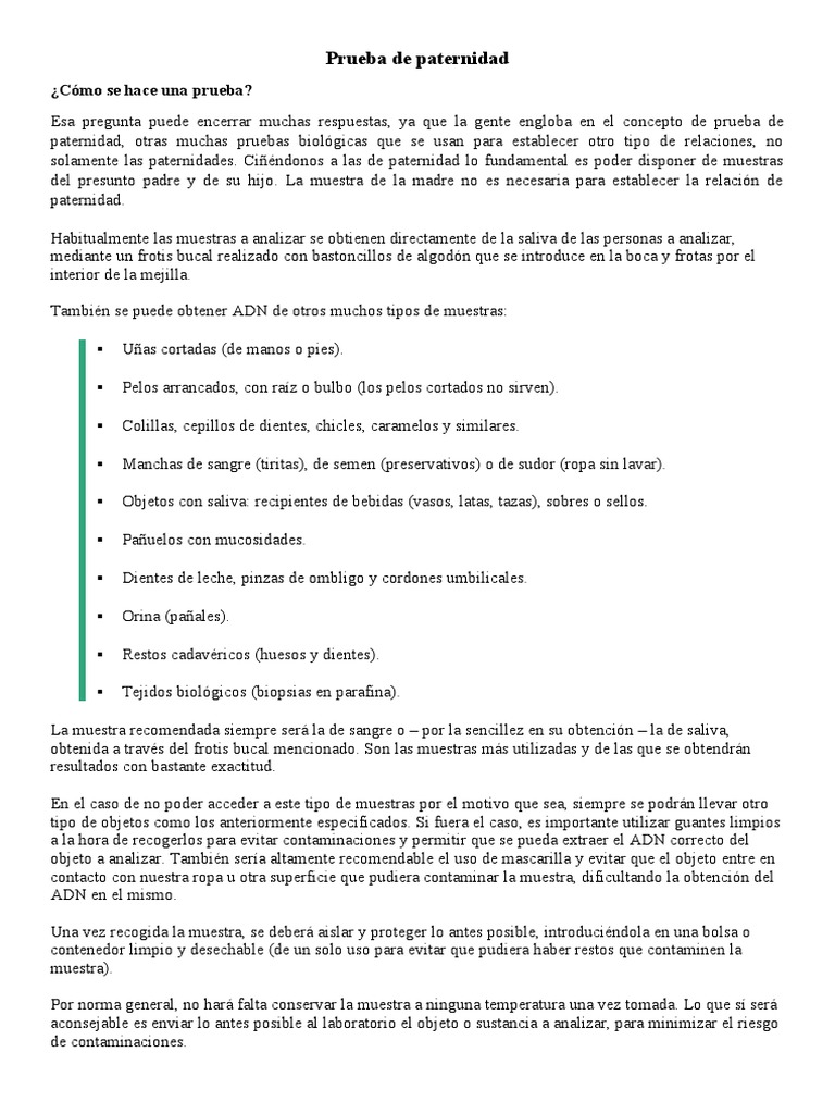 Prueba De Paternidad Biologia Pdf Balística Adn