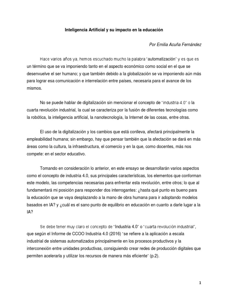 Inteligencia Artificial y Su Impacto en La Educación | PDF ...