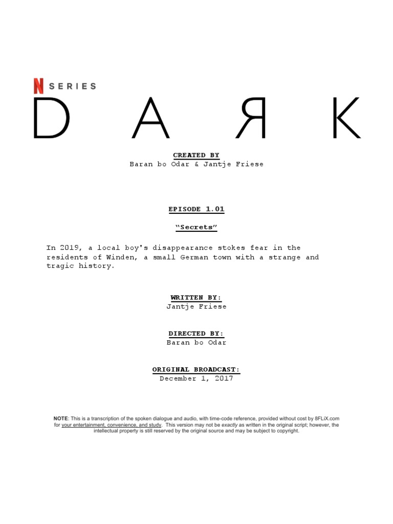 Dark Episode Script Script Season 1 01 Secrets | PDF