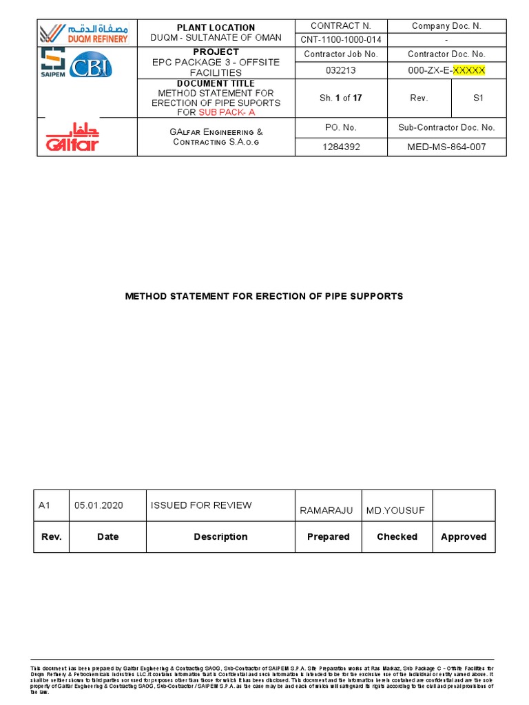 WMS For Pipe Supports Erection | PDF | Oil Refinery