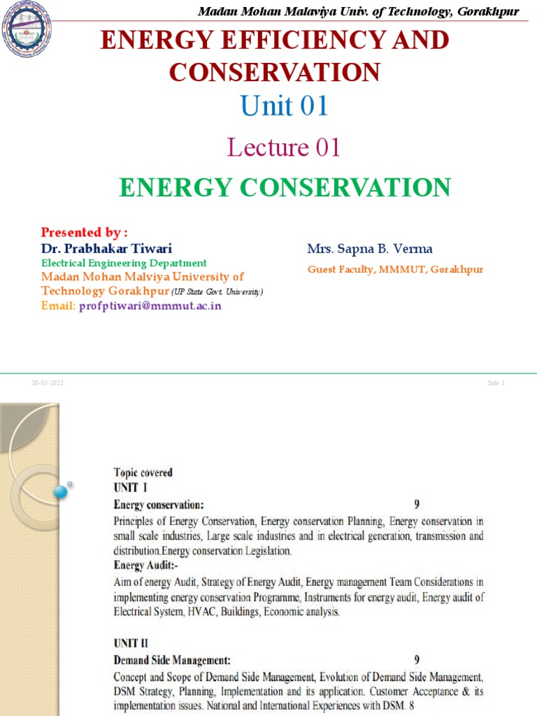 Energy Efficiency and Conservation: Unit 01 | PDF