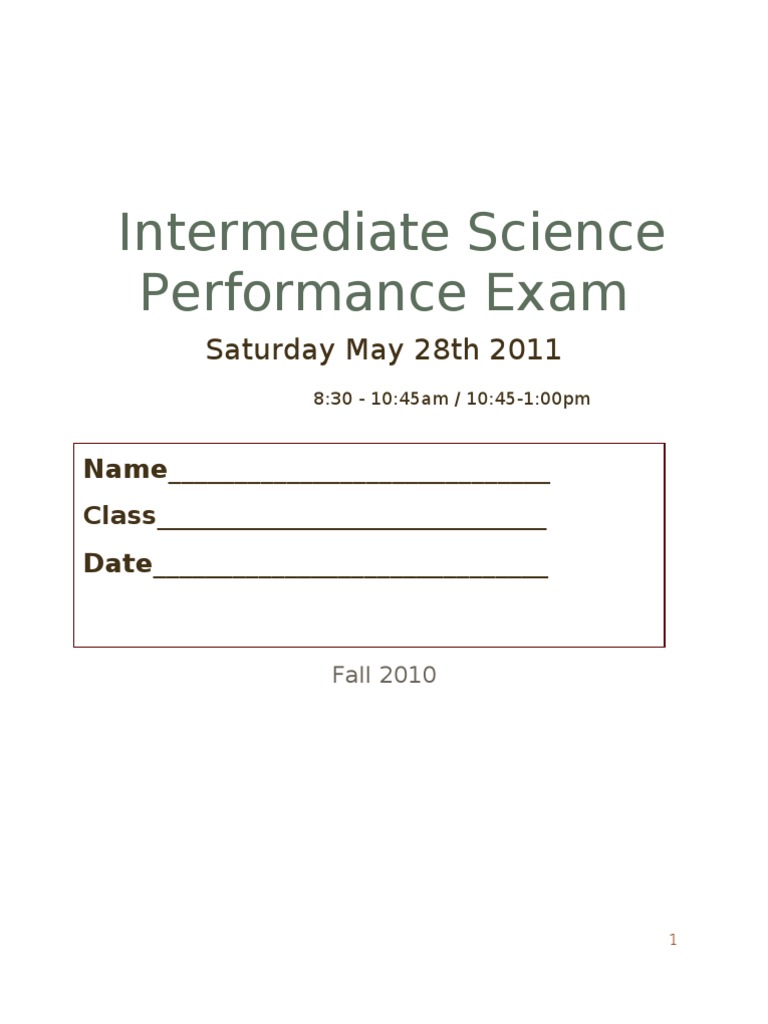Intermediate Science Exam Practice | PDF | Test (Assessment) | Science