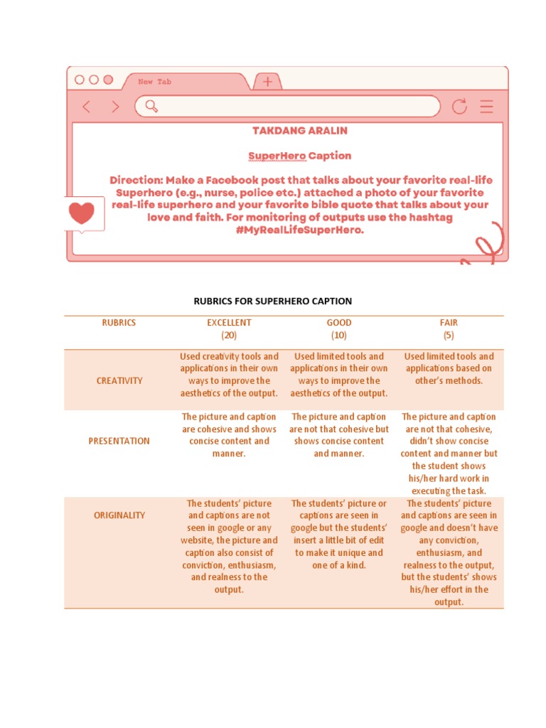 Rubrics For Superhero Caption PDF