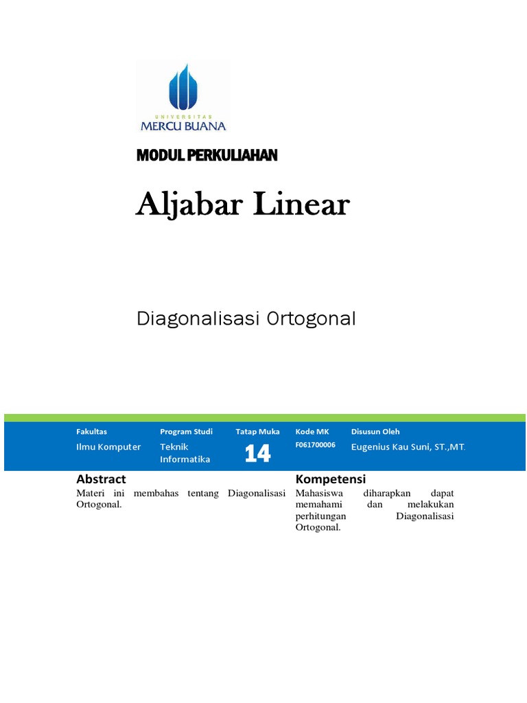 Diagonalisasi Ortogonal dalam Aljabar Linear | PDF | Metode & Bahan Ajar