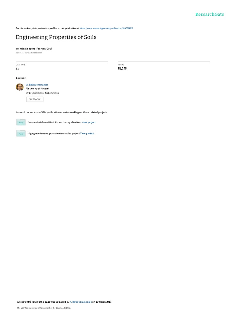 Engineering Properties Of Soils February 2017 Pdf Soil Mechanics