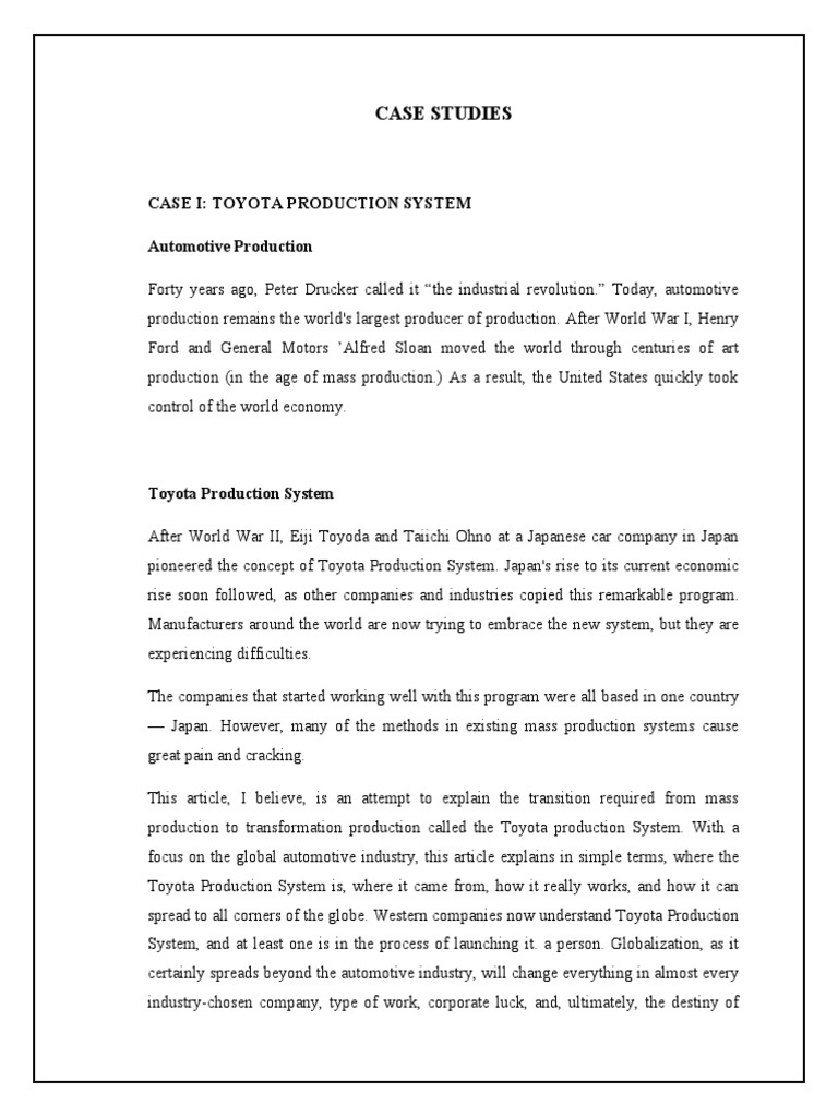 Case Studies Fms Pdf Lean Manufacturing Toyota