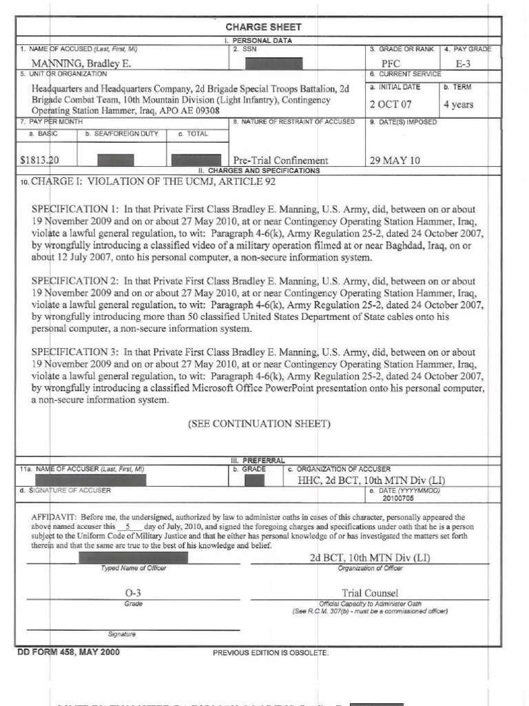 Original Redacted Manning Charge Sheet UCMJ FasManning070510 PDF