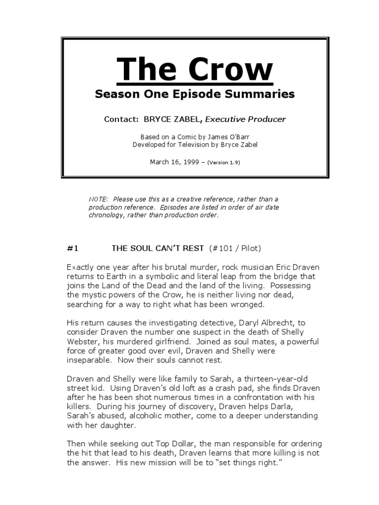 The Crow: Season One Episode Summaries | PDF | Mystery, Thriller ...