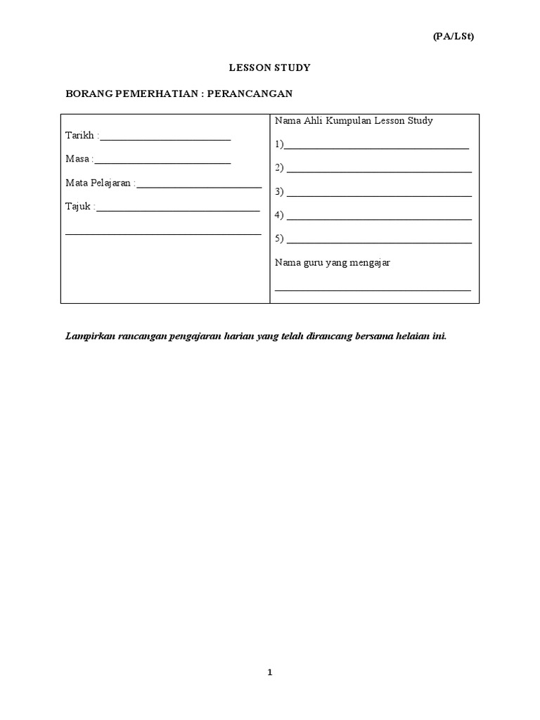 Borang Lesson Study Pdf