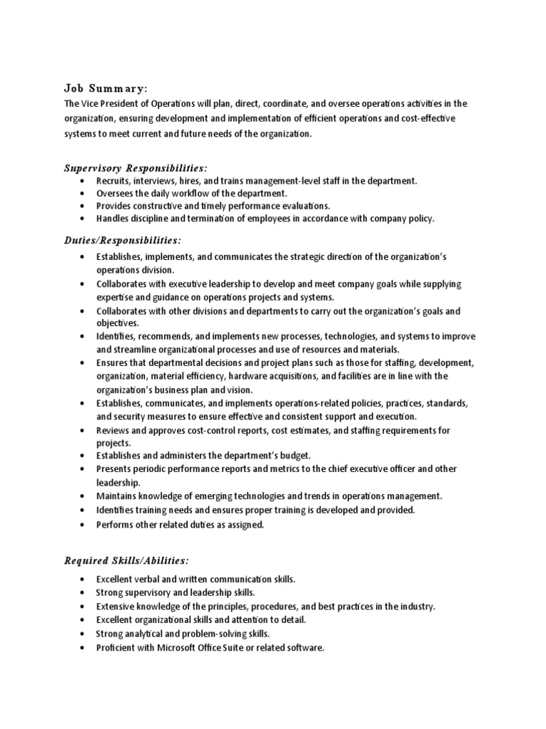 Job Summary:: Supervisory Responsibilities | PDF | Leadership | Economies