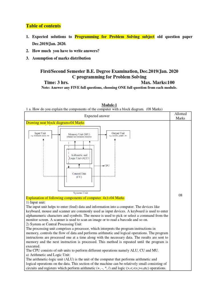 C Programming Exam Solutions Guide | PDF | Subroutine | Array Data ...