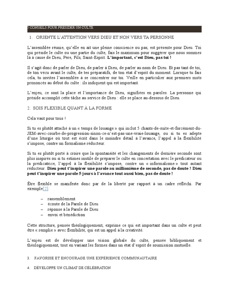Conseils pour présider un culte | PDF | Dieu | Jésus