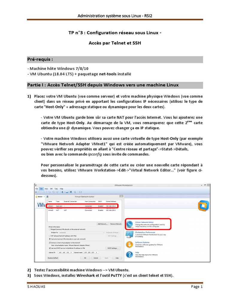 Accès réseau Linux via Telnet et SSH | PDF | Adresse IP | Linux