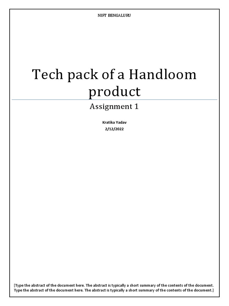 Tech Pack of A Handloom Product: Assignment 1 | PDF | Weaving | Yarn