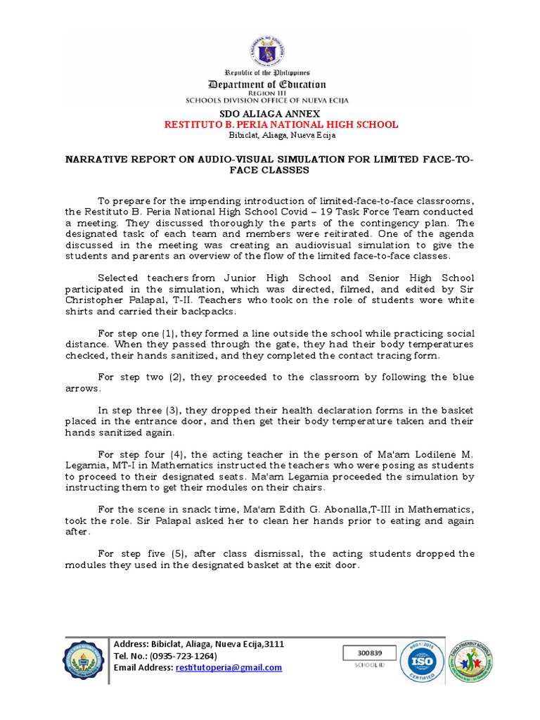 Narrative Report Simulation | PDF | Behavior Modification | Learning