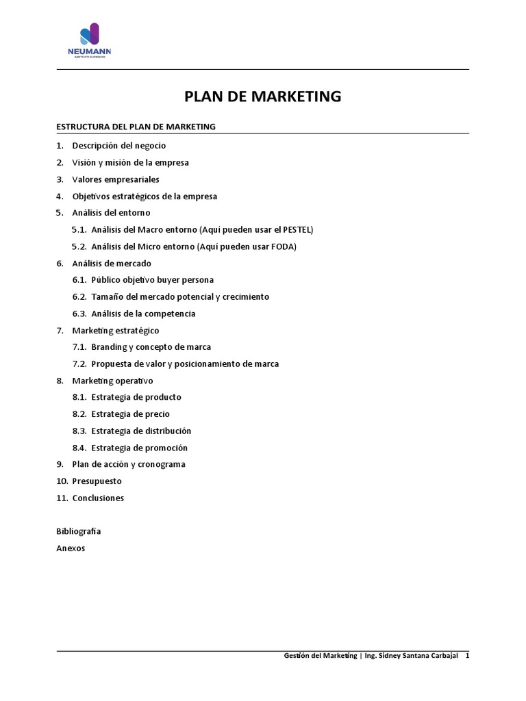 Estructura Completa del Plan de Marketing | PDF | Crecimiento personal ...