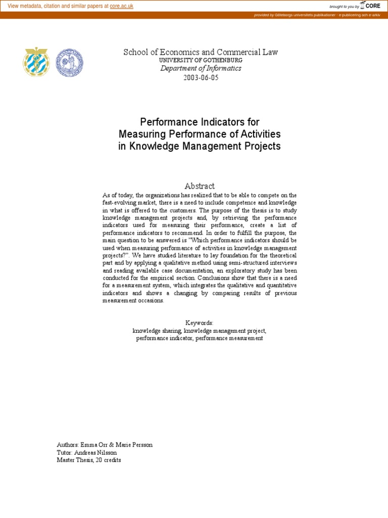 Performance Indicators For Measuring Performance of Activities in ...