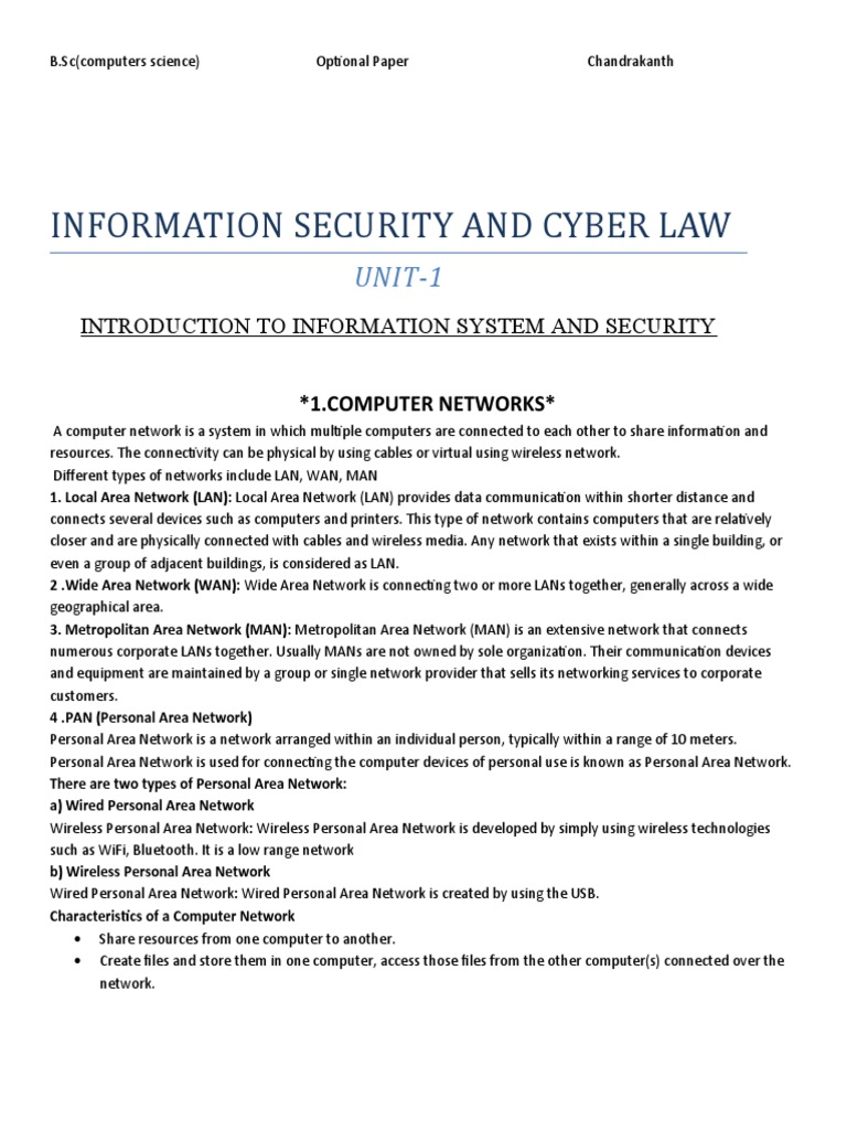 Information Security and Cyber Law: UNIT-1 | PDF | Computer Network