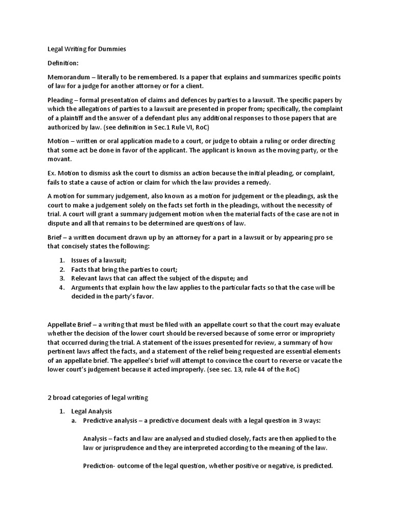 Legal Writing Essentials Explained | PDF | Lawsuit | Brief (Law)