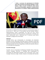 Angola ganha 5 novas províncias com a conclusão do processo de ajustamento