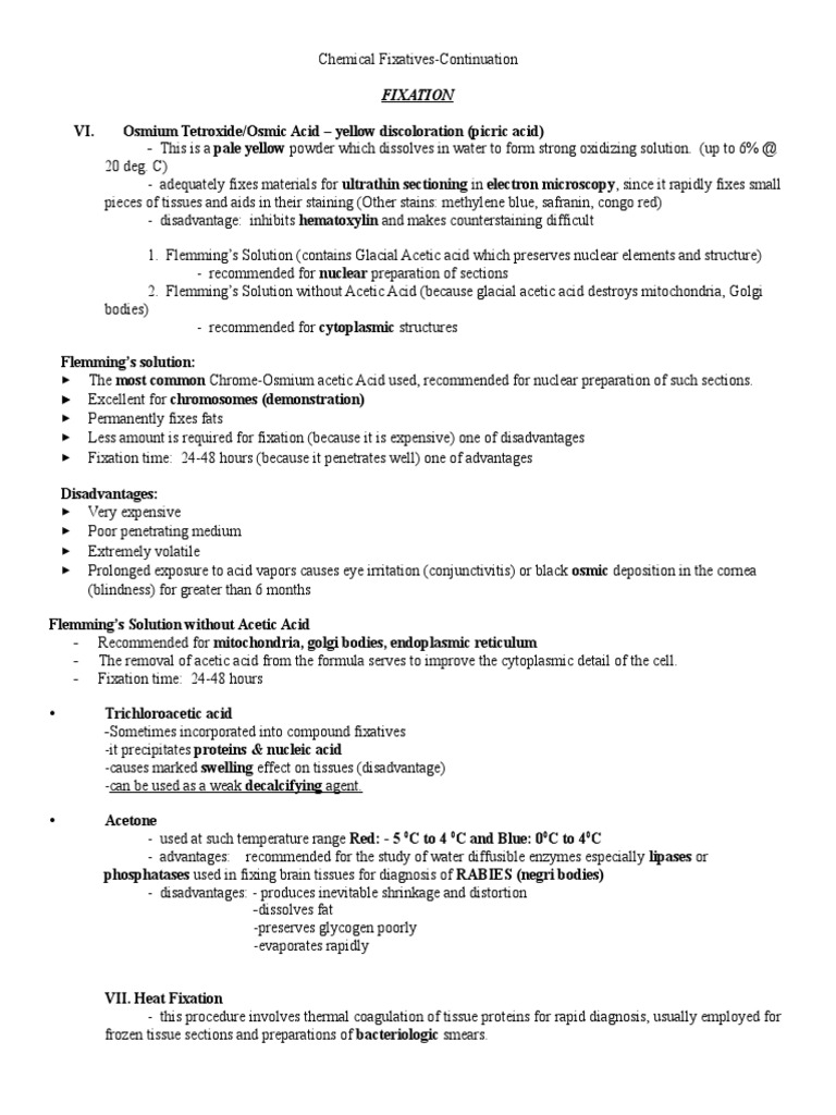 Chemical Fixatives Continuation PDF Fixation (Histology) Staining